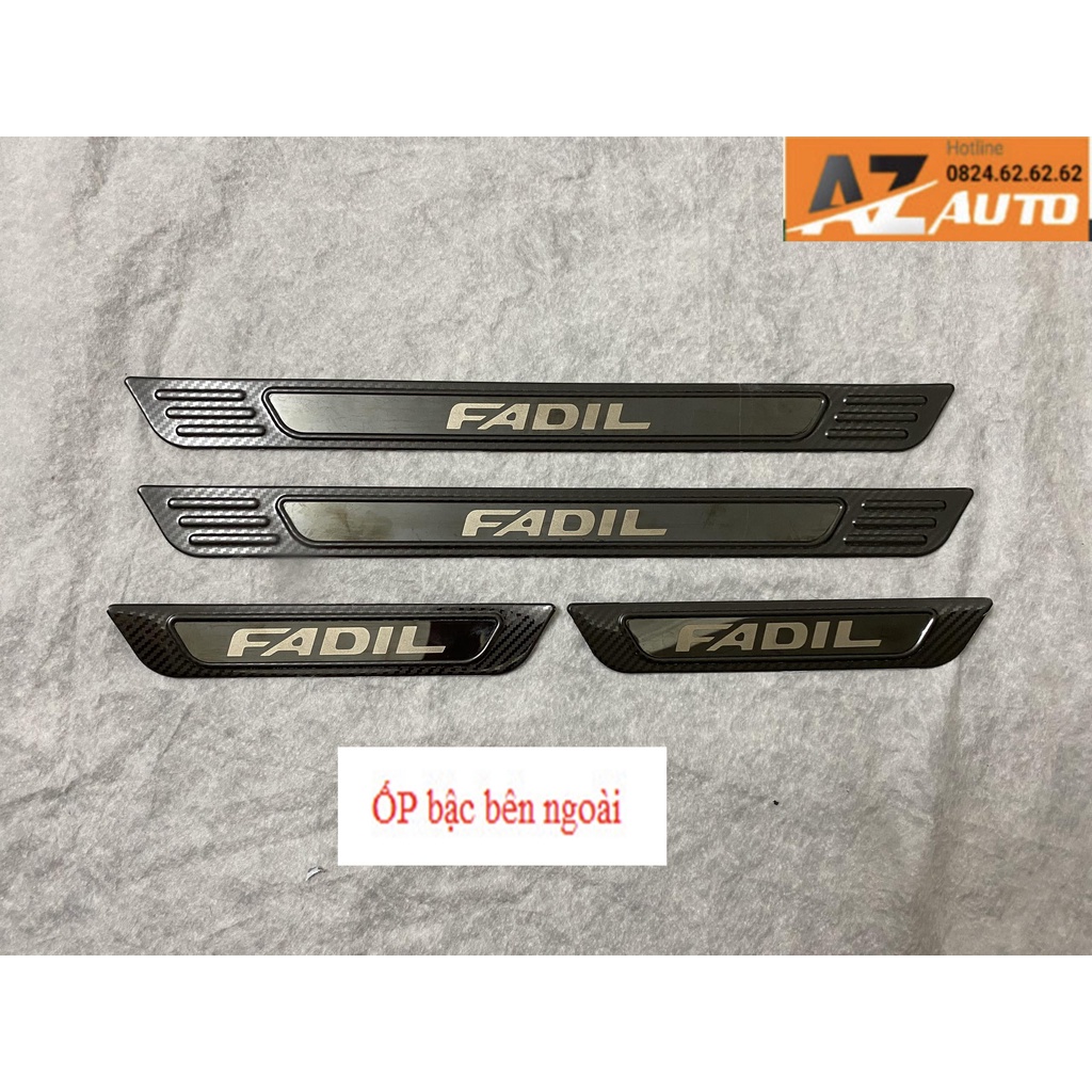 Ốp bậc cửa, nẹp bước chân trong, ngoài xe vinfast fadil vân carbon cao cấp, chữ fadil bóng