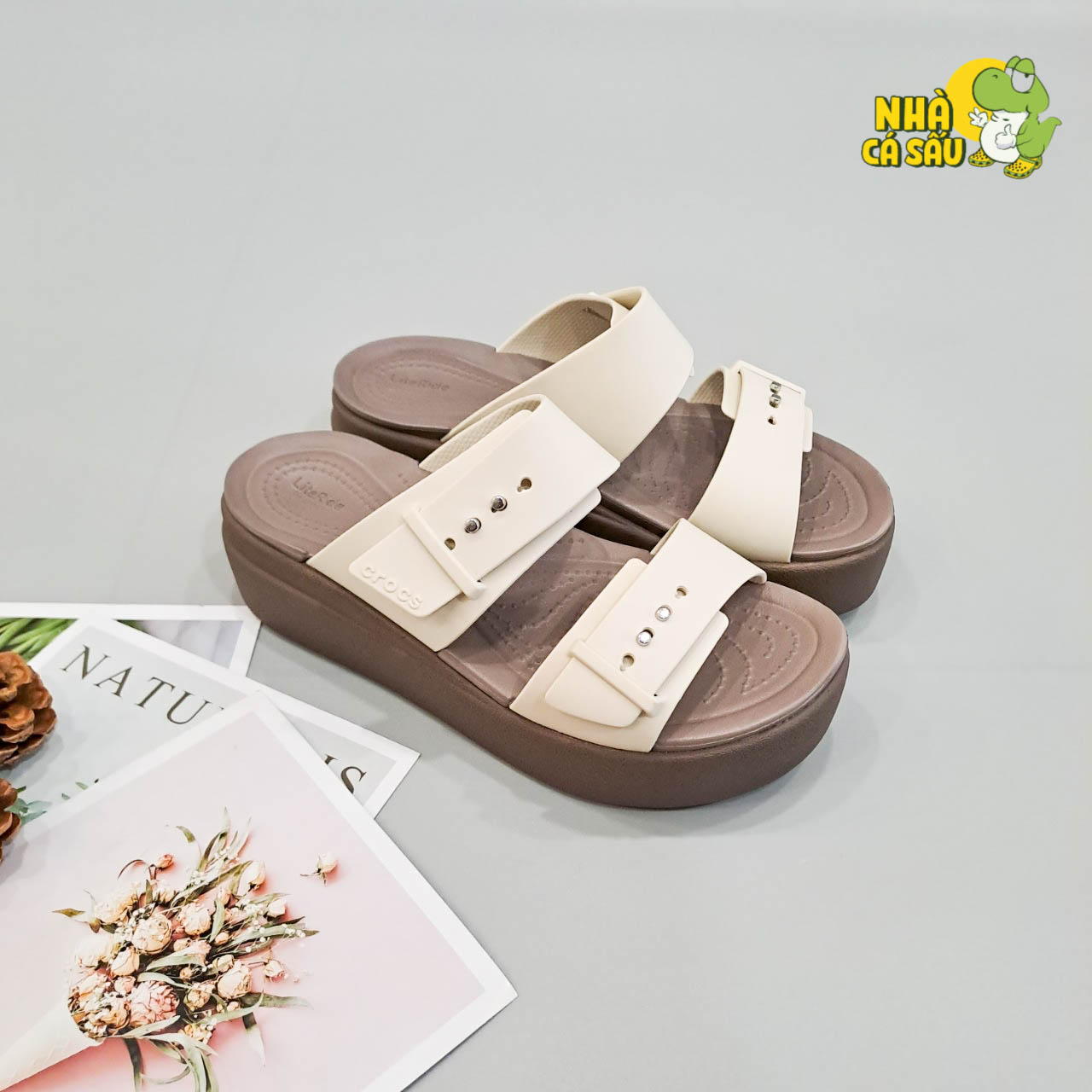 (Real photo) sandals Crocs Đế high 5 stool Brooklyn mid wedge version 2 multi-color, sandals straps buttoned Brooklyn-Crocs House