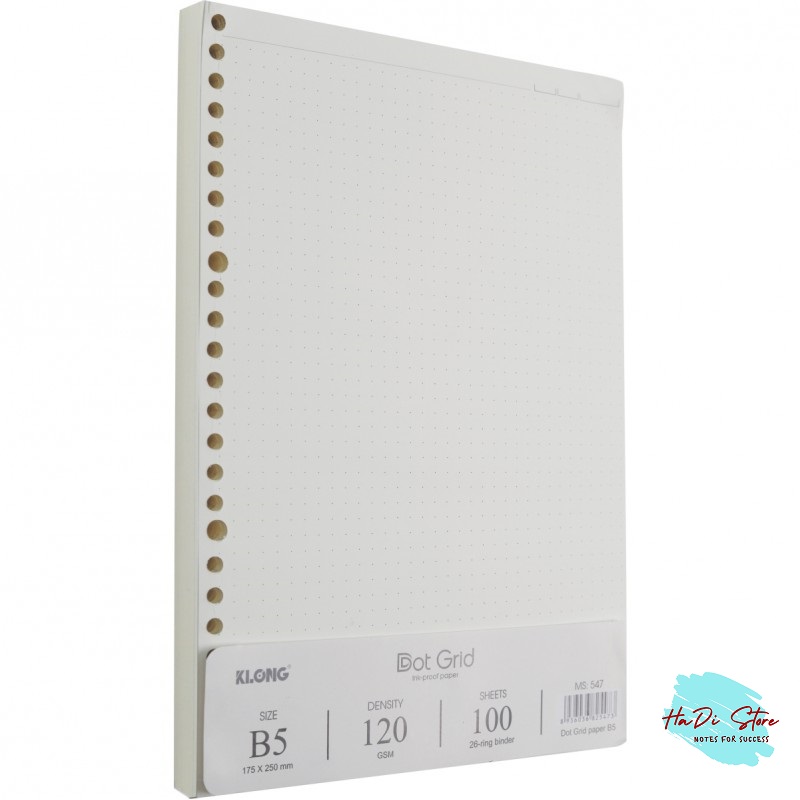 KLONG Ruột sổ DOT GRID kẹp còng size B5 - 100 tờ (MS:547)