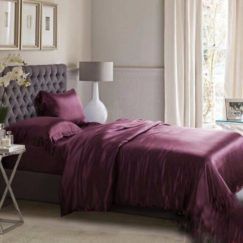 ( Lụa Loại 1) Bộ 4 Món Ga Gối Phi Lụa Lan Pham Bedding Hàng Loại 1 Mát Mịn - Đỏ Đô