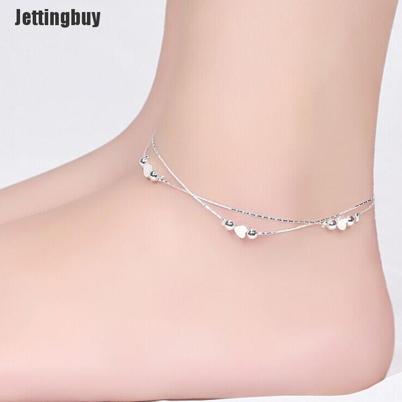 Jettingbuy Heart 925 Silver Plated Chain Anklet Bracelet Barefoot Sandal Beach Foot Jewelry