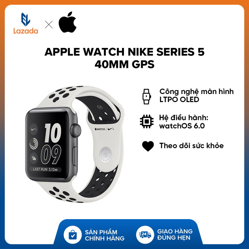 [FREESHIP - TRẢ GÓP 0% - HÀNG CHÍNH HÃNG VN/A] Apple Watch Nike Series 5 40mm GPS l Viền nhôm xám dây cao su đen l MX3T2VN/A
