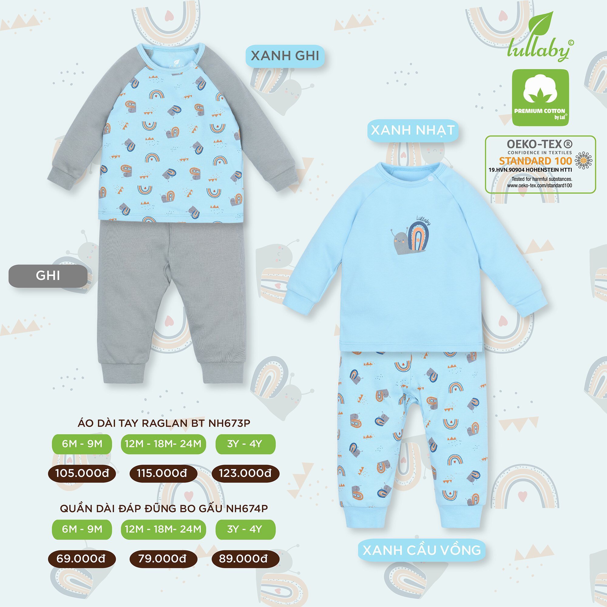 Bộ cổ tim raglan bé trai thu đông 2021 Lullaby (Sz 9m-4y)
