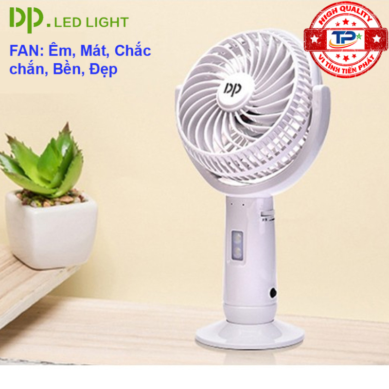 Quạt sạc tích điện DP DP-7606 tích hợp đèn LED chiếu sáng - cầm tay hoặc để bàn