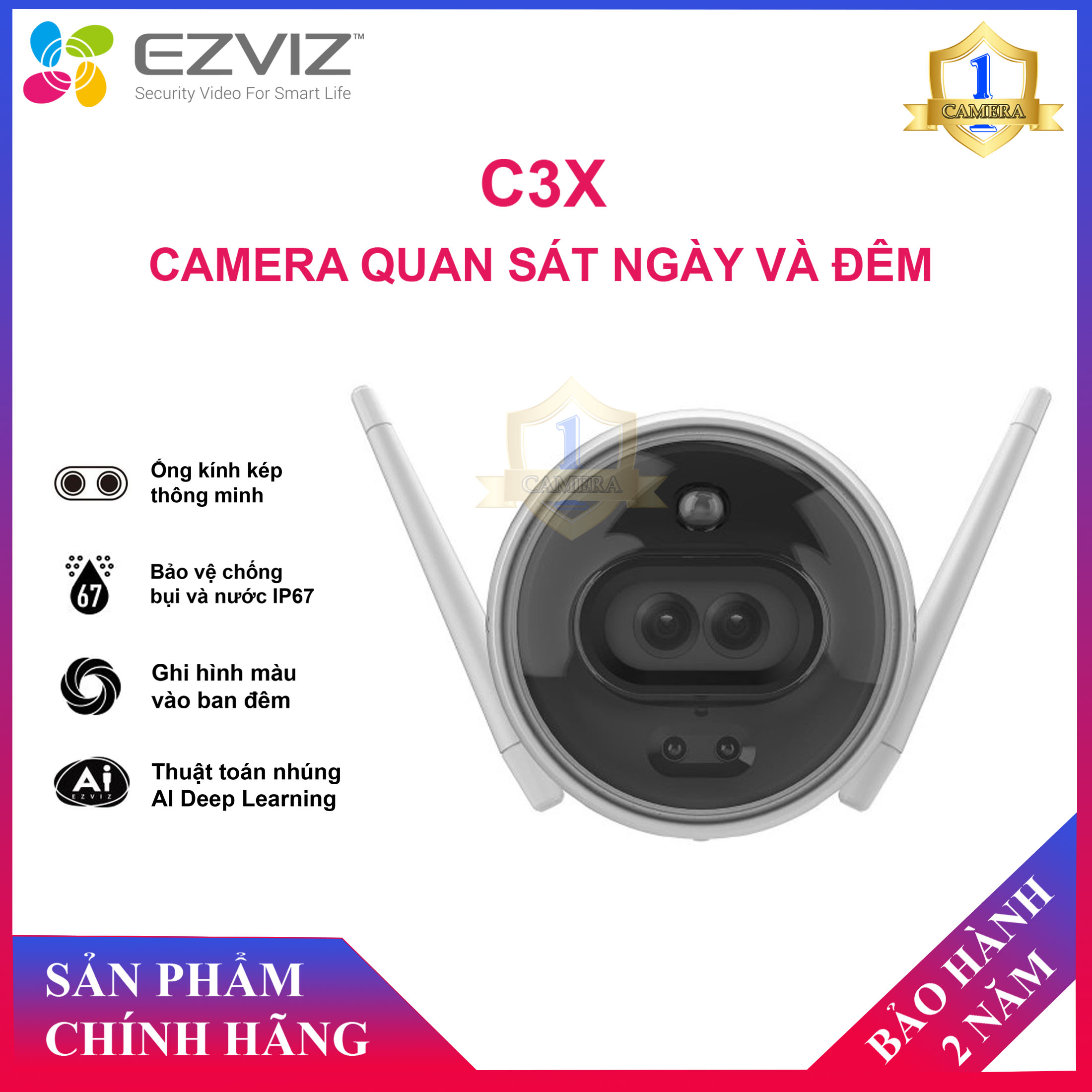 [HCM][CHÍNH HÃNG] Camera WIFI EZVIZ C3X CS-CV310 2.0 Megapixel 1080P Ghi Hình Màu Ban Đêm Tích Hợp AI Phát Hiện Người [ Bảo Hành Đến 24 Tháng ] - Camera Số 1