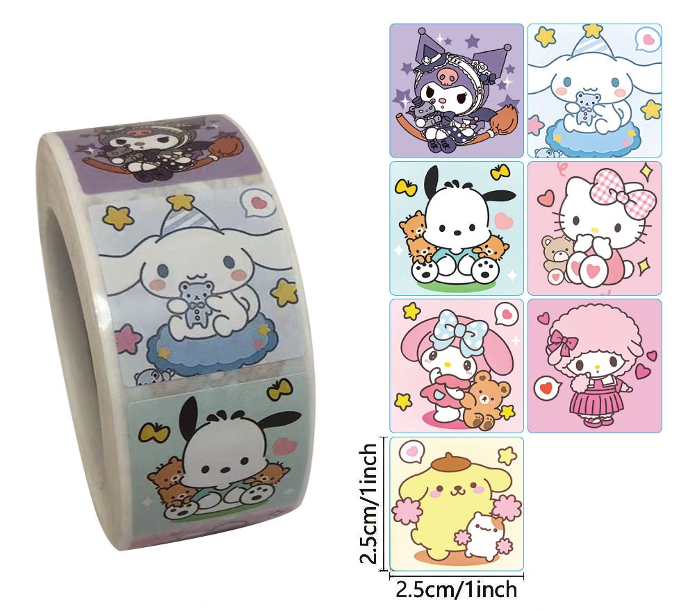 Cuộn 500 tem Sticker vuông Sanrio dễ thương - 2.5cm