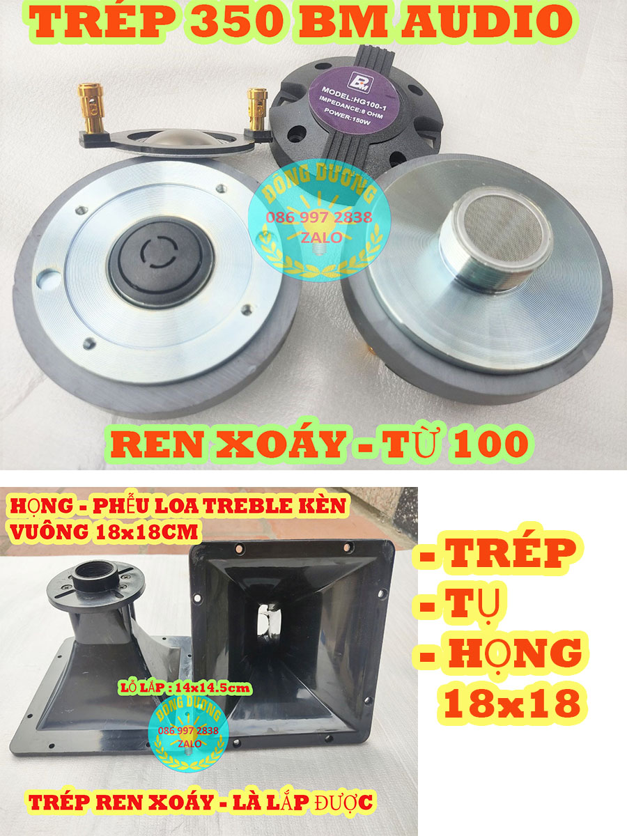 Loa treble sân khấu bm nhập khẩu - 2 kèn + 2 họng 18x18 + 2 tụ 2.2mf - trép loa kéo