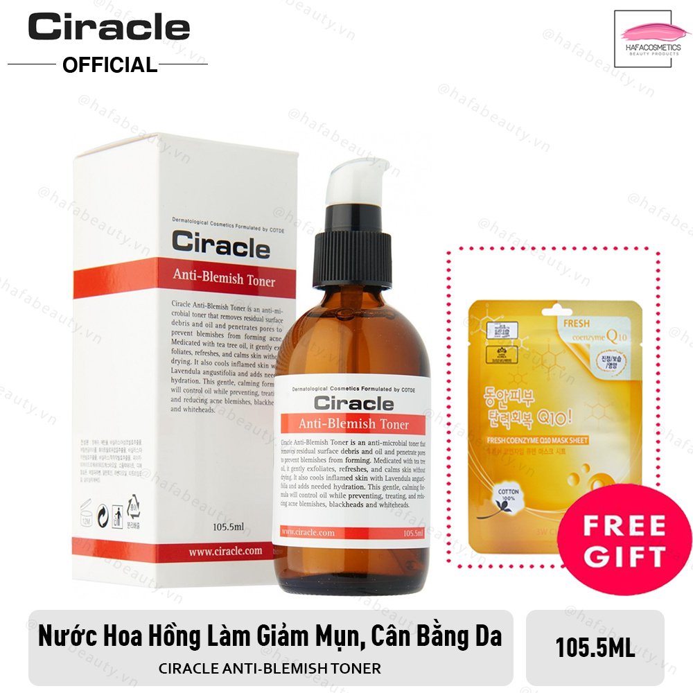 Nước hoa hồng dưỡng da làm giảm mụn Ciracle Anti-Blemish Toner 105.5ml +Tặng Kèm 1 Mặt Nạ 3W Clinic- HAFA STORE