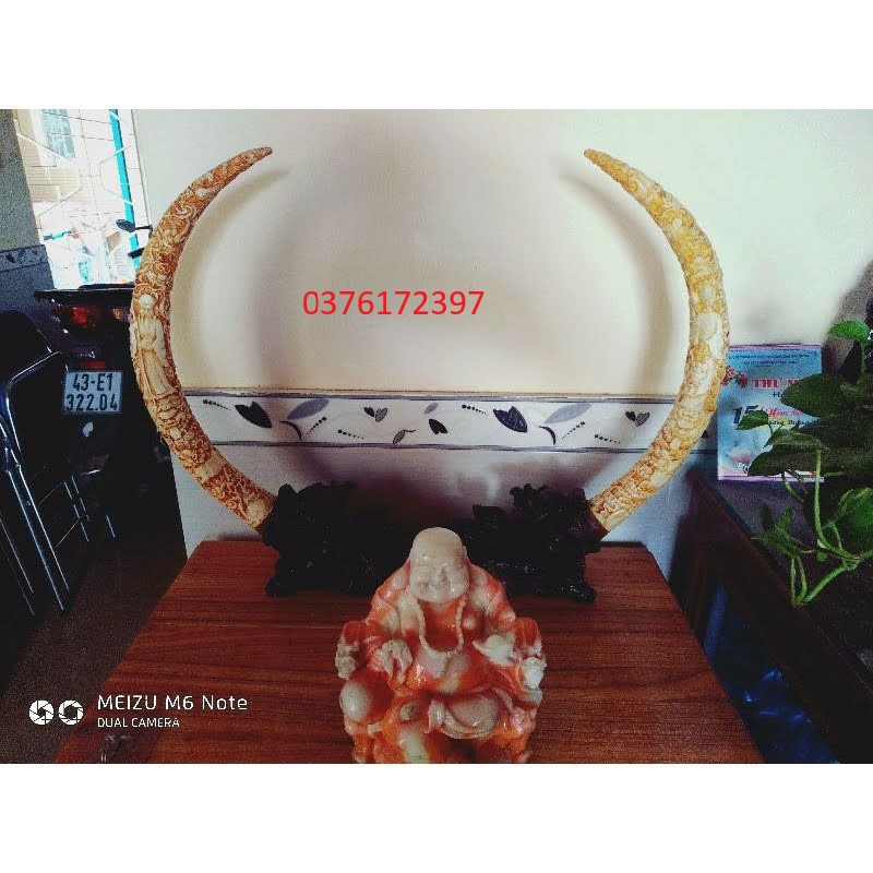 Cặp tượng kỳ lân ngậm ngà đá đúc cao cấp