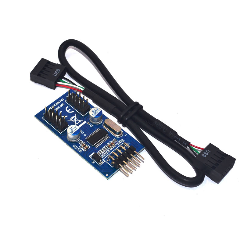 Motherboard 9pin usb header to 2 male adapter card usb2.0 9pin to dual 9pin connector splitter