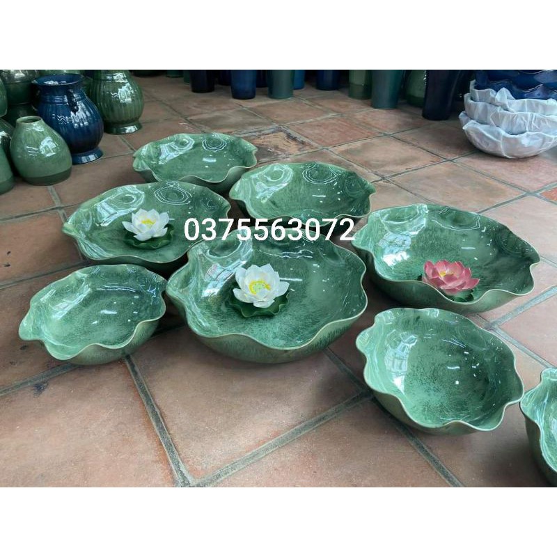 Bát thả hoa men hỏa biến xanh lá