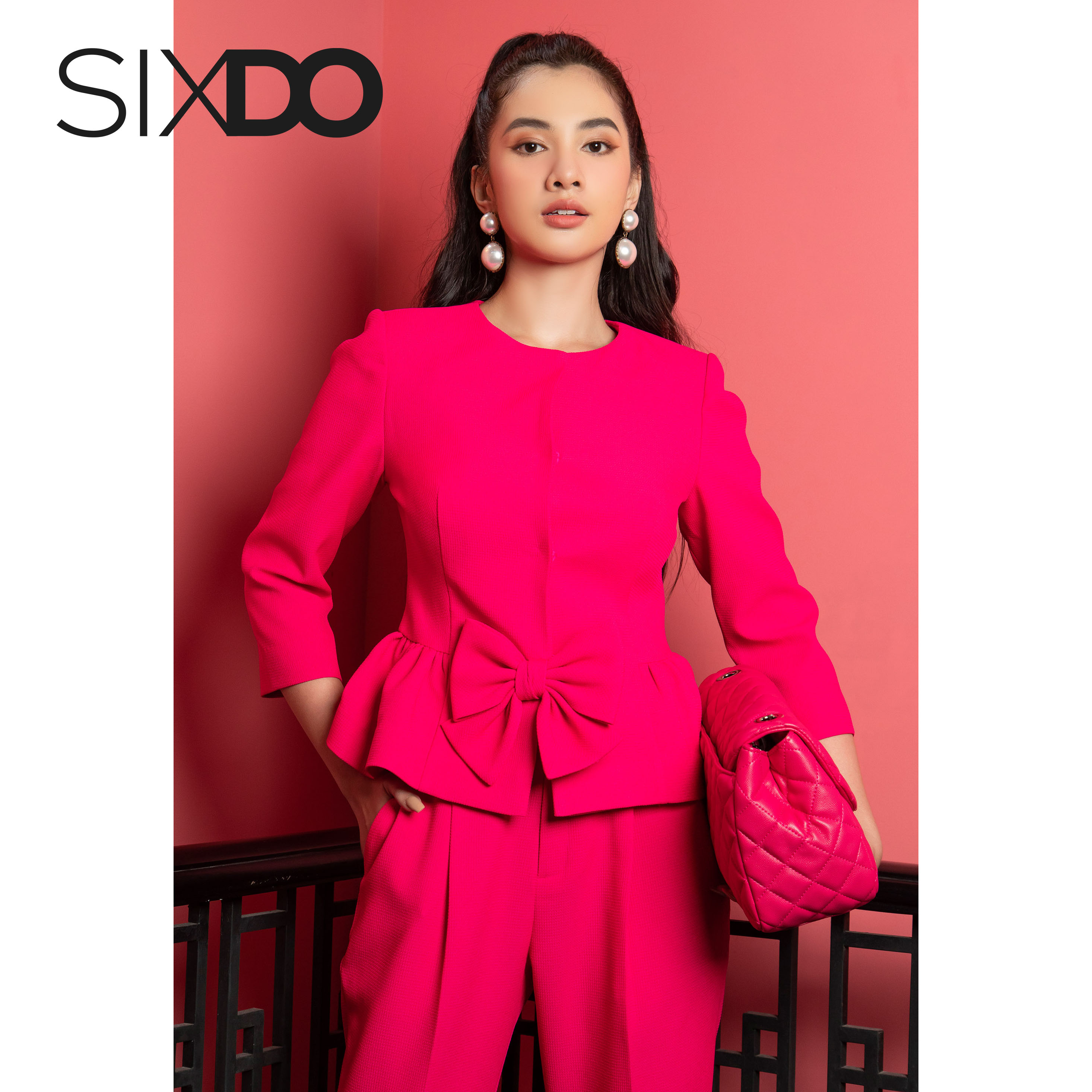 Quần âu nữ hồng thời trang SIXDO (Magenta Raw Pants)