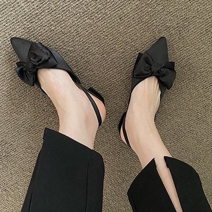 Giày sandal mũi nhọn nơ xinh( hậu lụa)