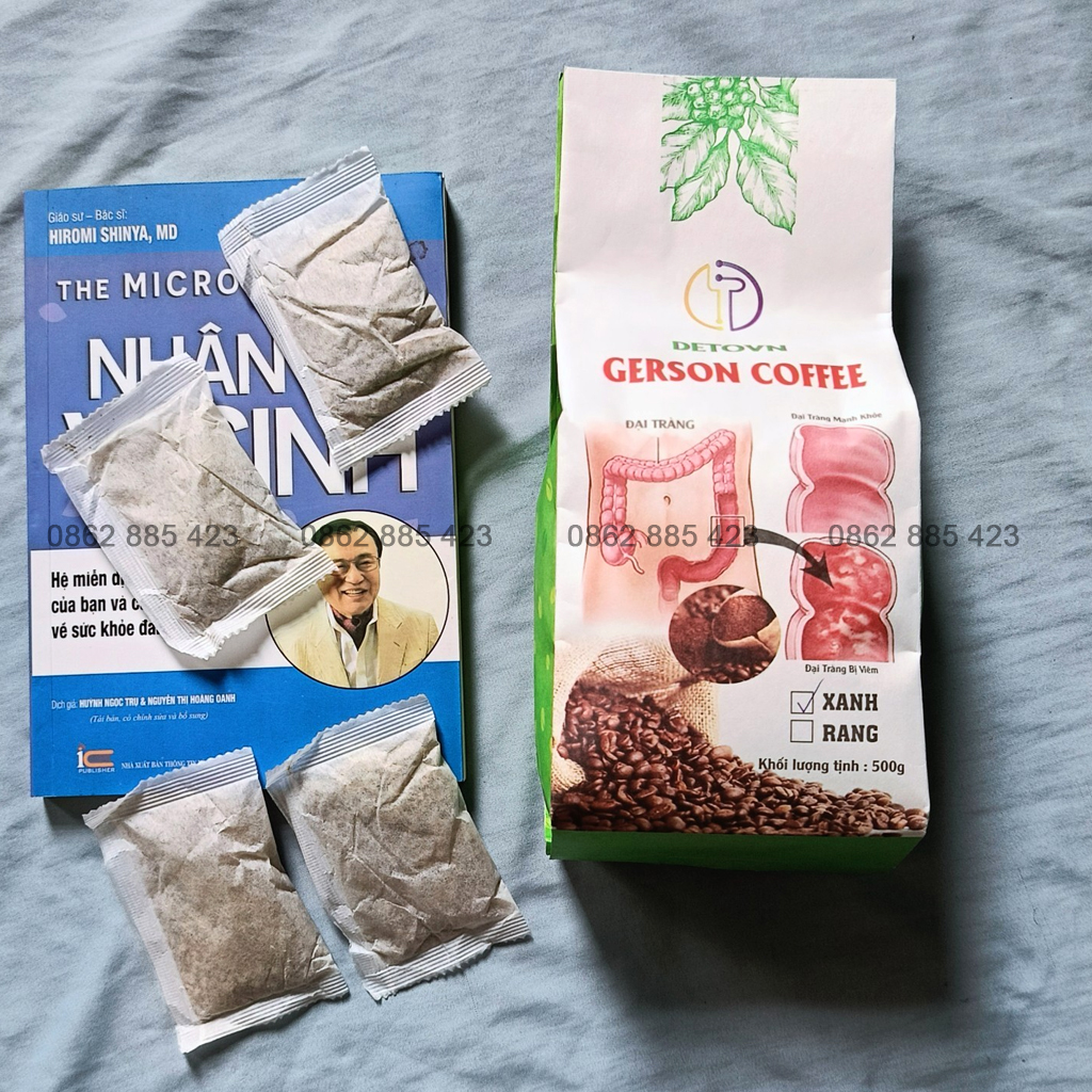 Cà phê xanh thải độc đại tràng, cà phê thải độc (1kg gồm 80 túi lọc), cà phê thụt tháo đại tràng 100% cà phê Robusta mộc (chưa rang) Gerson Coffe