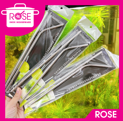 Bộ ống hút kim loại inox 3 món