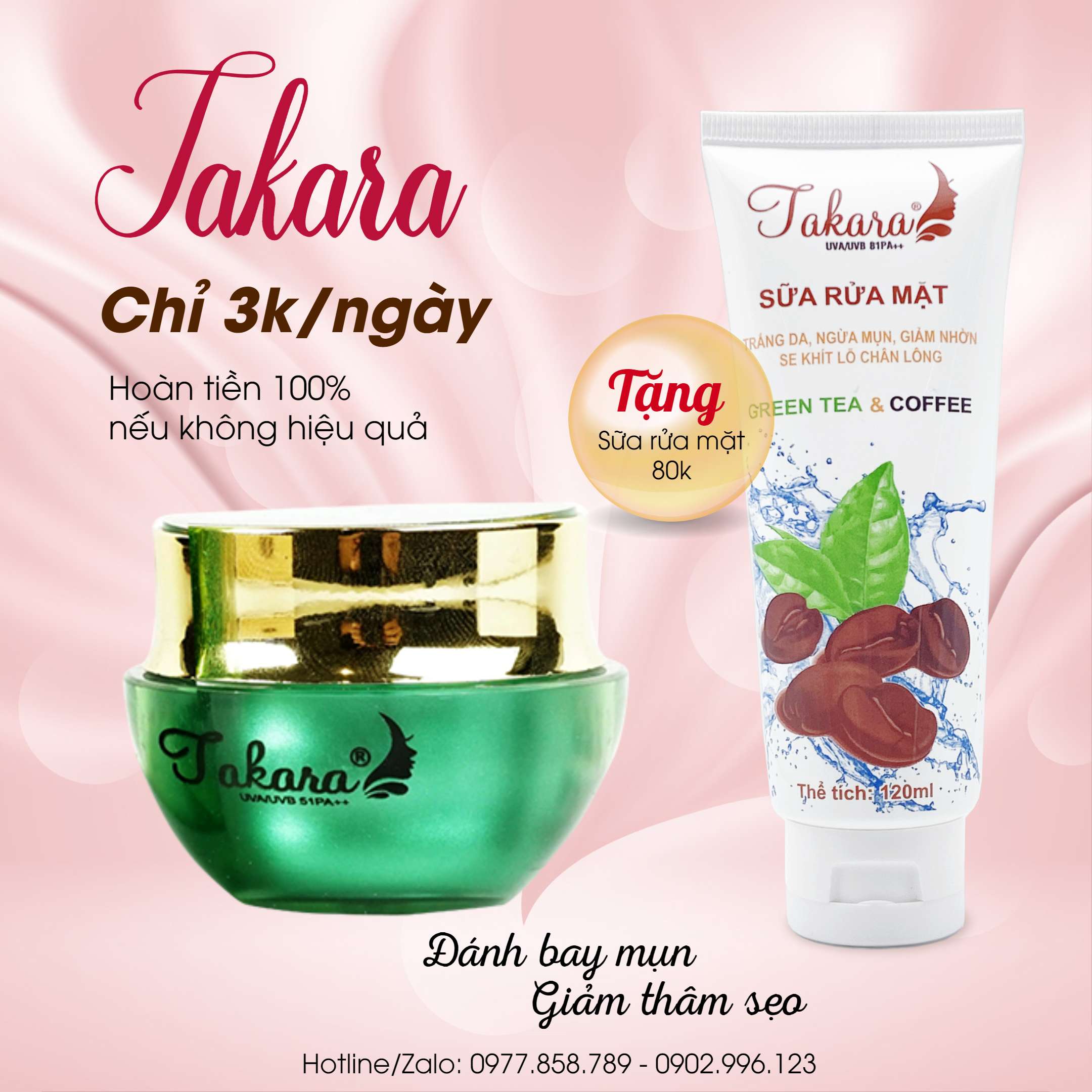 [Tặng Sữa Rửa Mặt] Kem mụn, xóa thâm, mờ sẹo, giảm nhờn kem takara 5 in 1 (15g)