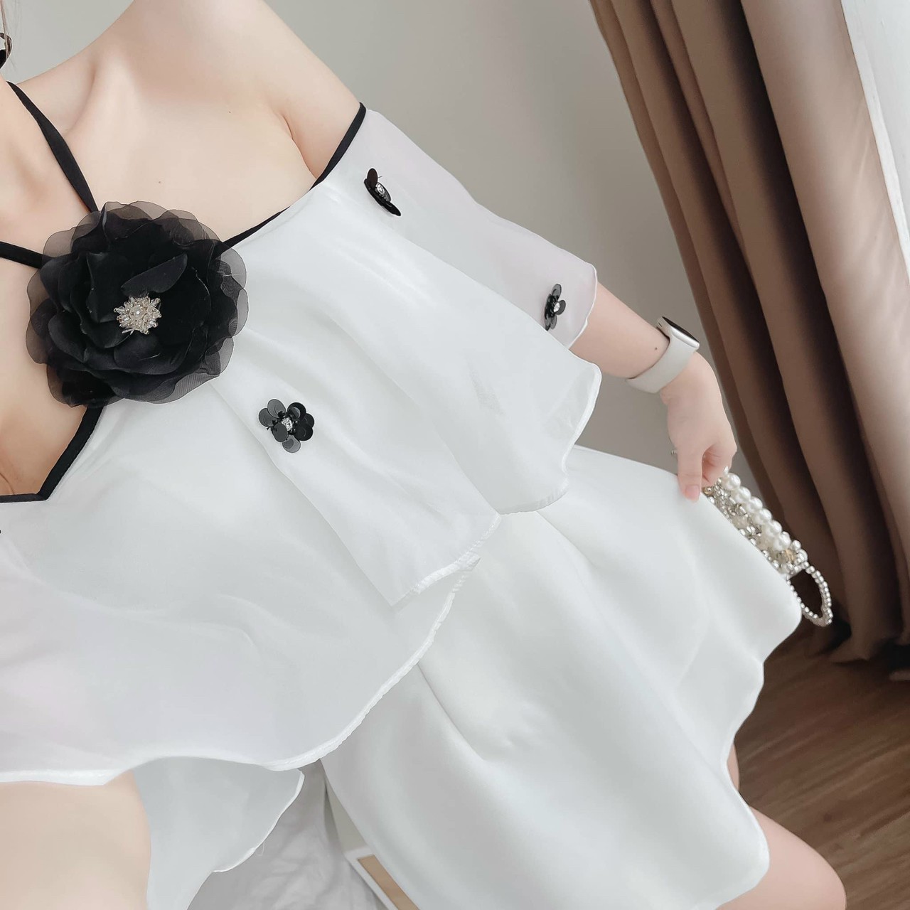 Đầm Viền Phối Bèo Đính Hoa (Có Mút Ngực)