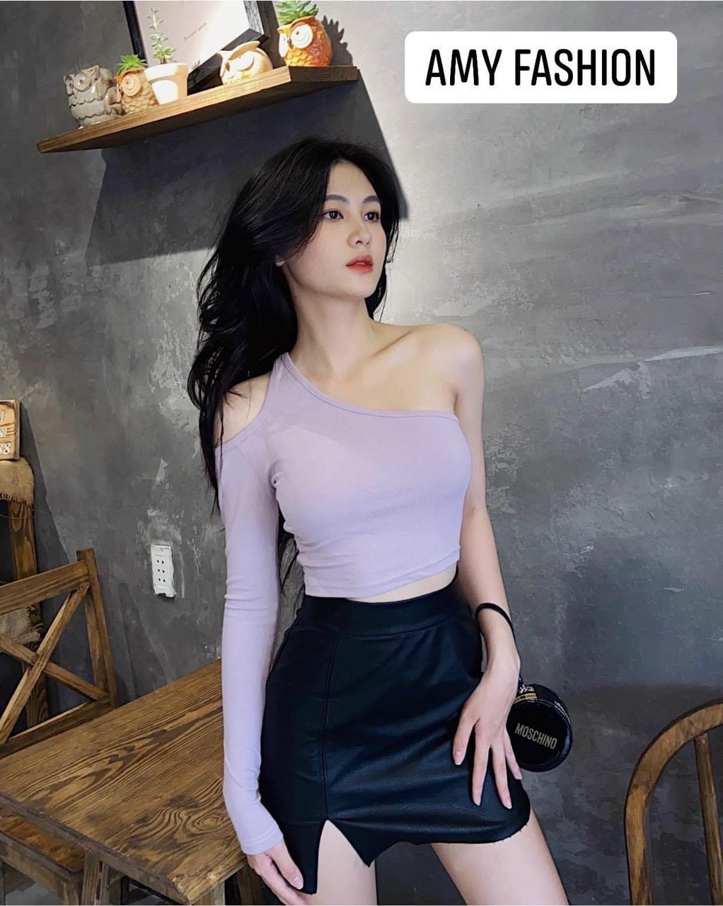 Áo croptop 1 tay dài hở vai siêu chất