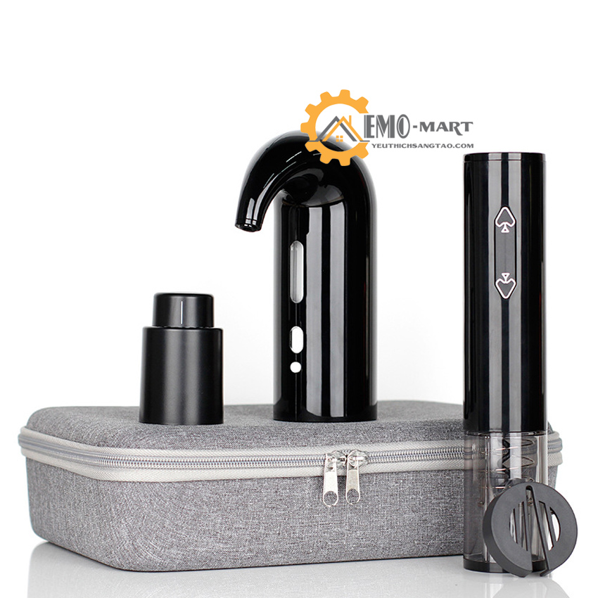 [FreeshipMAX] Bộ dụng cụ mở rượu vang tự động có bơm rót rượu và nắp hút chân không, Mở chai rượu vang với 1 nút bấm tiện lợi - Thưởng thức rượu vang chuẩn vị