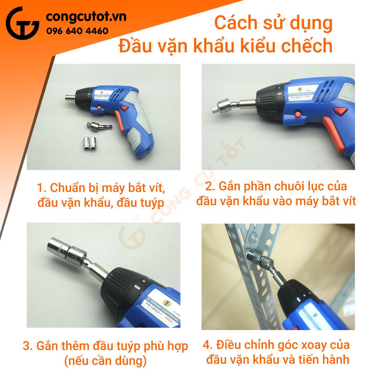 Combo 5 chiếc đầu chuyển vặn khẩu 1/4 kiểu chếch chuôi lục