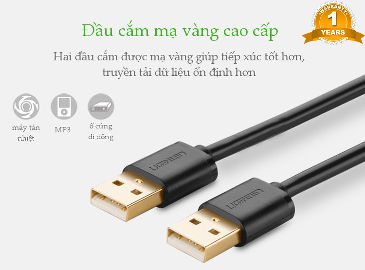Cáp USB 2.0 hai đầu đực 0,5m UGREEN 10308