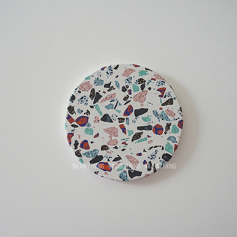 Miếng lót ly, đế lót cốc làm bằng đá thấm hút nước hoạ tiết Terrazzo phong cách Hàn Quốc NA0043