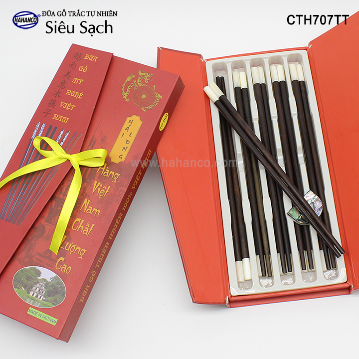 Đũa gỗ Trắc đầu xà cừ  - CTH707TT - (Hộp 10 đôi tròn đẹp) gỗ Trắc tự nhiên - Chopstick of HAHANCO