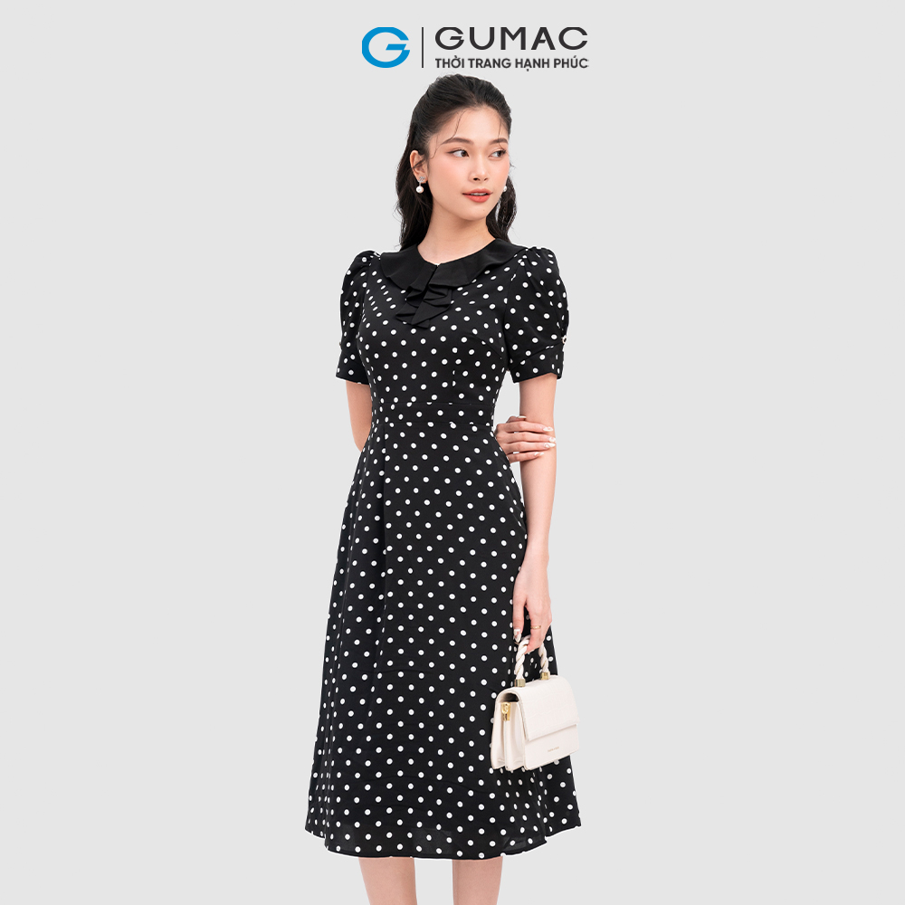 Đầm bi phối bâu cổ thời trang GUMAC DC12066
