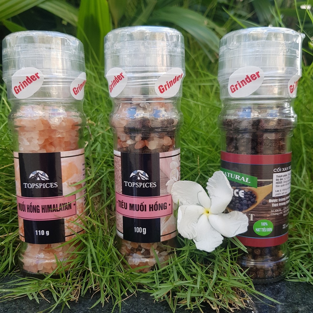 Chai tiêu muối hồng (có cối xay), 100g, (có video shop quay)