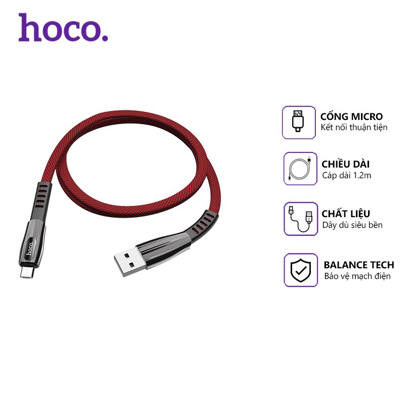 Cáp Sạc Nhanh Hoco U70 Dây Dù 2.4A Cổng Micro Dài 1.2m