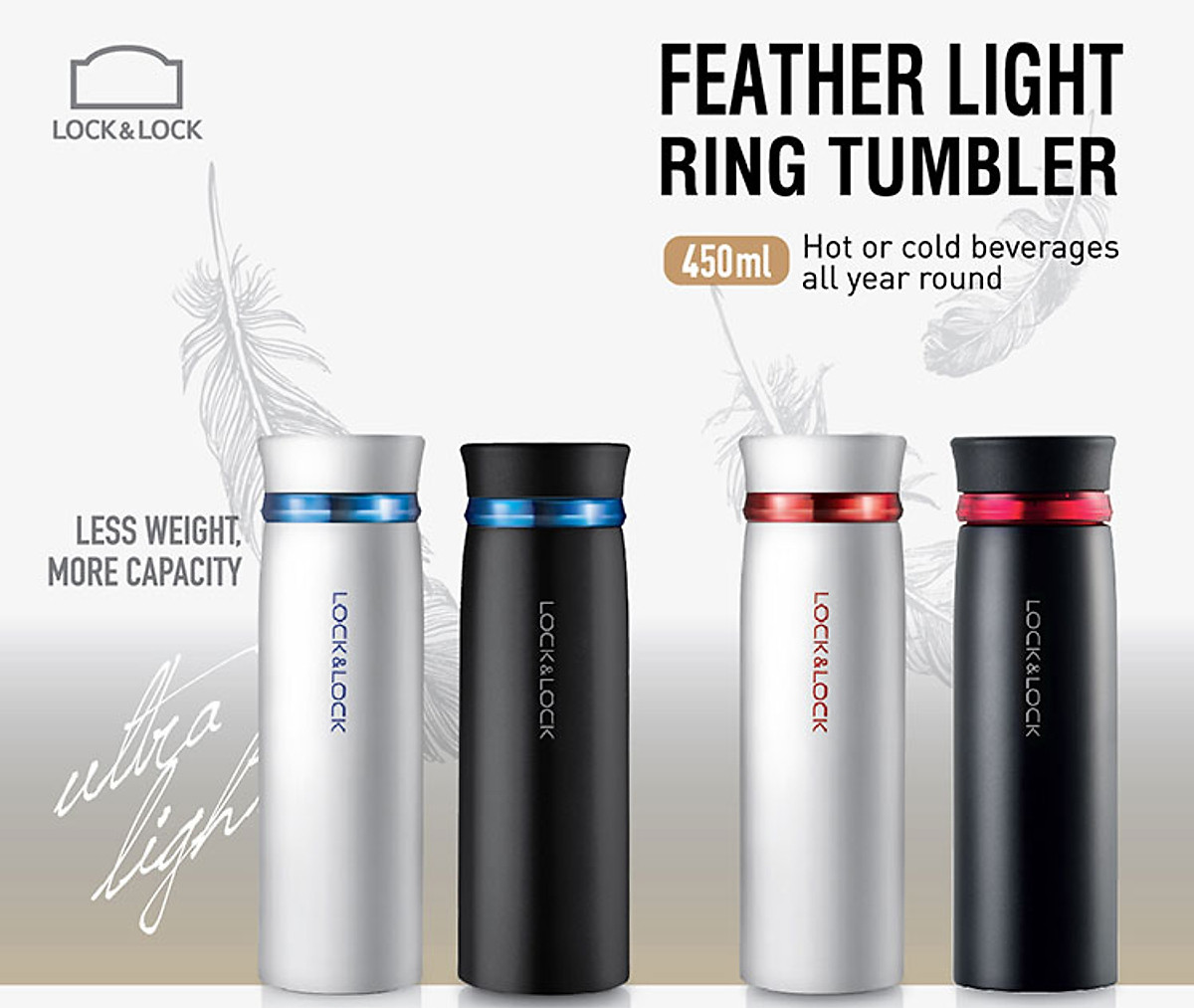 [HCM]Bình giữ nhiệt Lock&Lock Feather Light 450ml LHC4131BKR