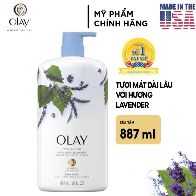[USA] Sữa tắm dưỡng ẩm Olay Fresh Outlast hương Lavender chai vòi 887ml - Mỹ