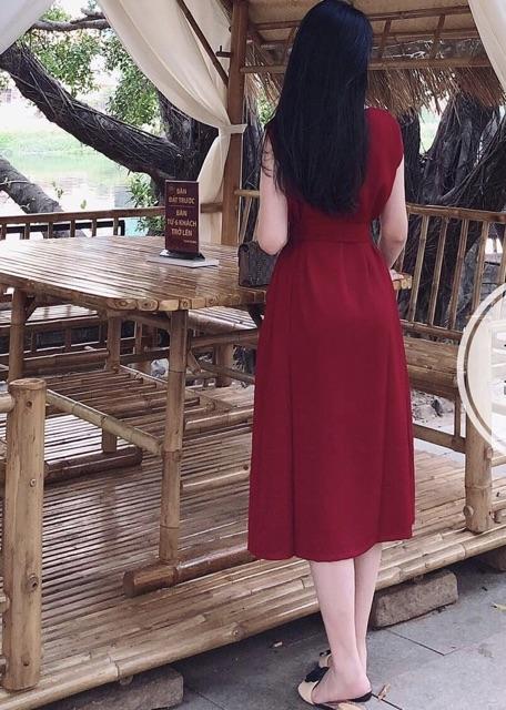[HCM]Đầm đỏ suông dài kèm belt