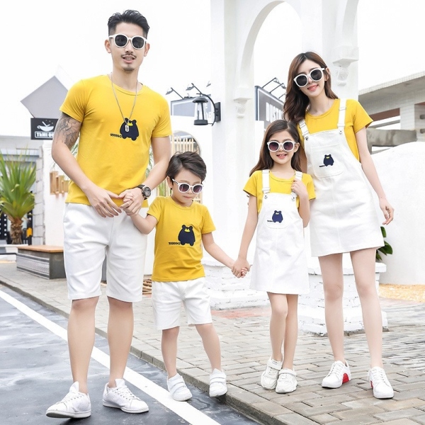 ✒⊙◑  Áo gia đình đẹp ❤️FREESHIP❤️ Set Đồ bộ gia đình áo thun cotton hình thêu kèm yếm và quần AG31