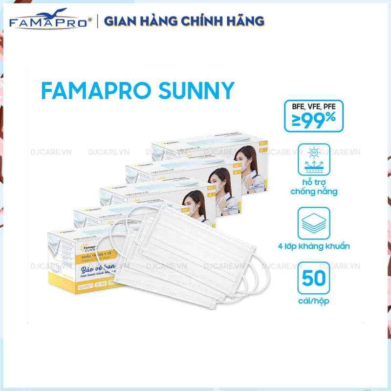Bảng giá Combo 5 hộp khẩu trang y tế kháng khuẩn 4 lớp Famapro Sunny (50 cái/ hộp)