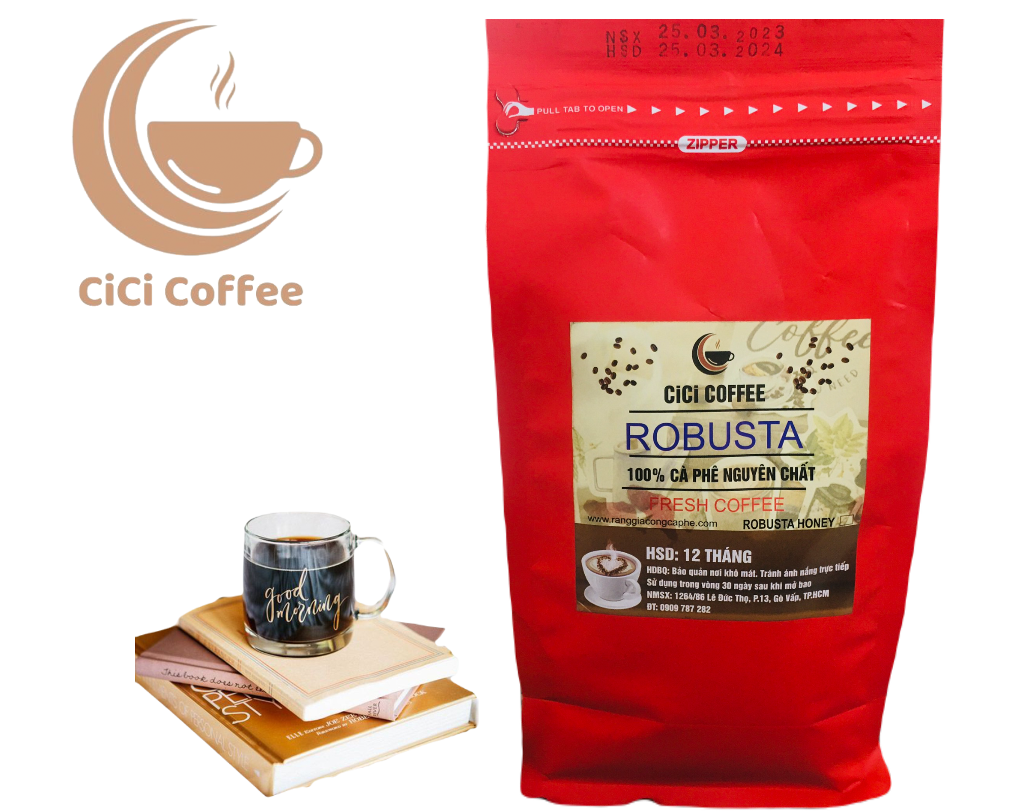 Cà phê hạt rang mộc robusta 500gr
