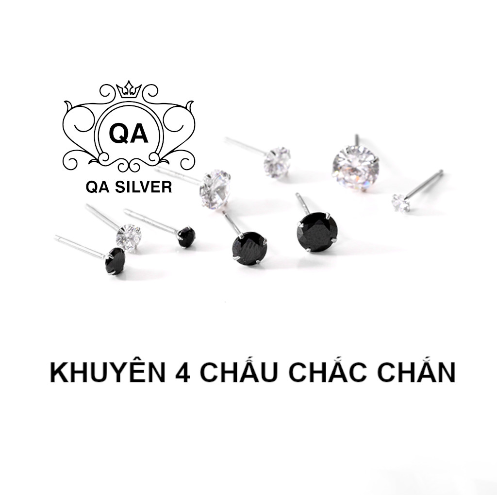 Bông tai bạc 925 đính đá đen trắng chấu khuyên nụ trơn nam nữ S925 BASIC QA SILVER Earrings EA170801