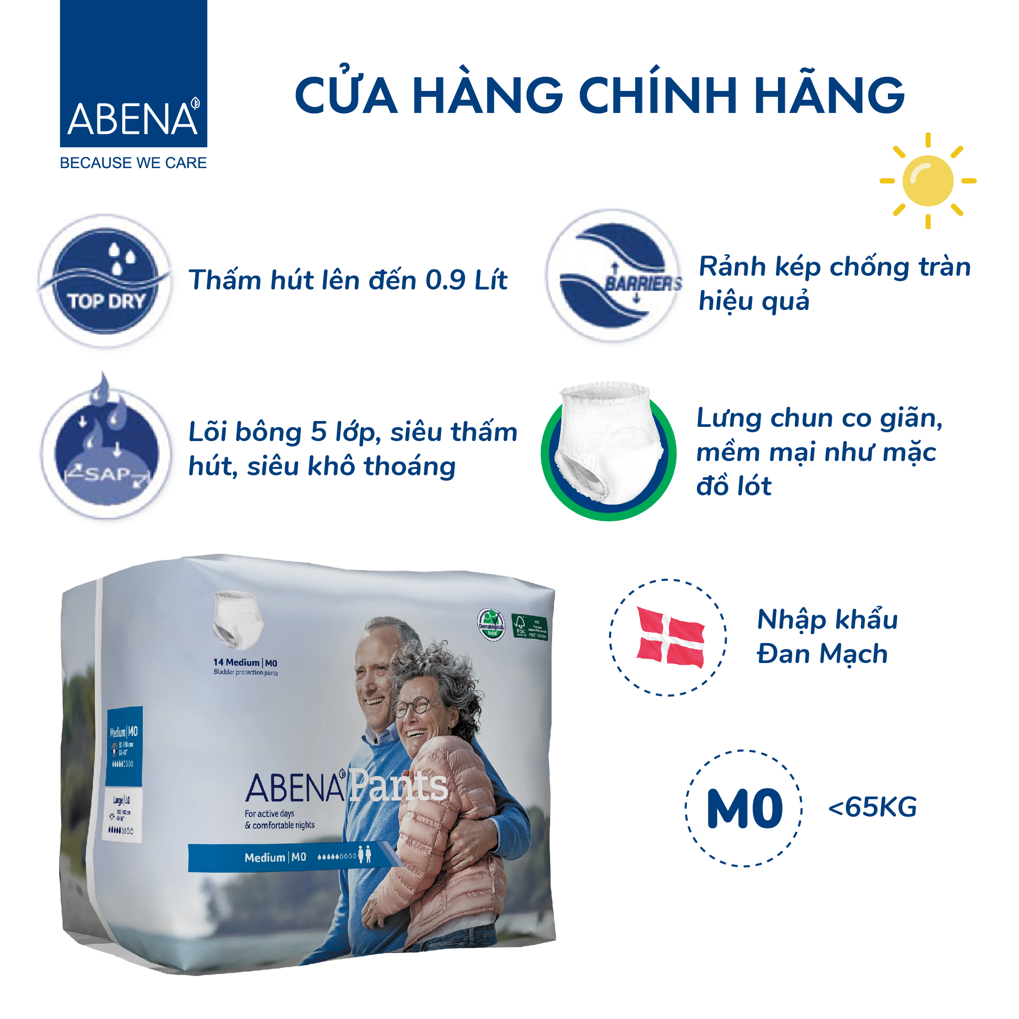 Tã quần người lớn Abena Pant M0 - Nhập khẩu Đan Mạch (Gói 14 miếng)