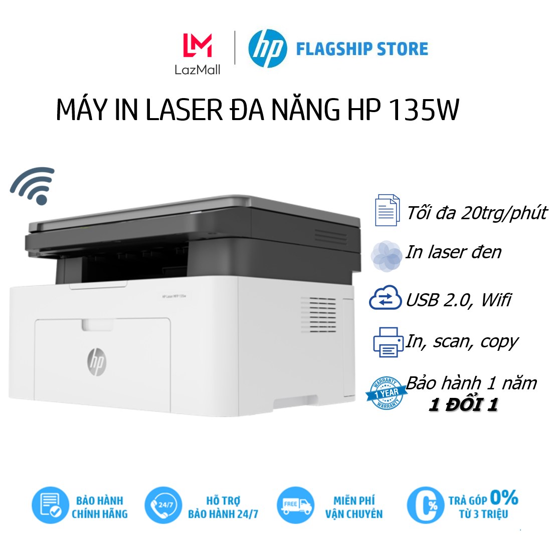 [Trả góp]Máy in đa chức năng HP LaserJet MFP 135w Printer 1Y...