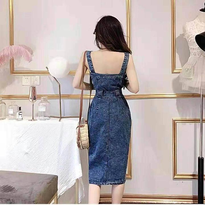 Đầm Yếm Jean Nữ Thắt Dây Eo Thời Trang