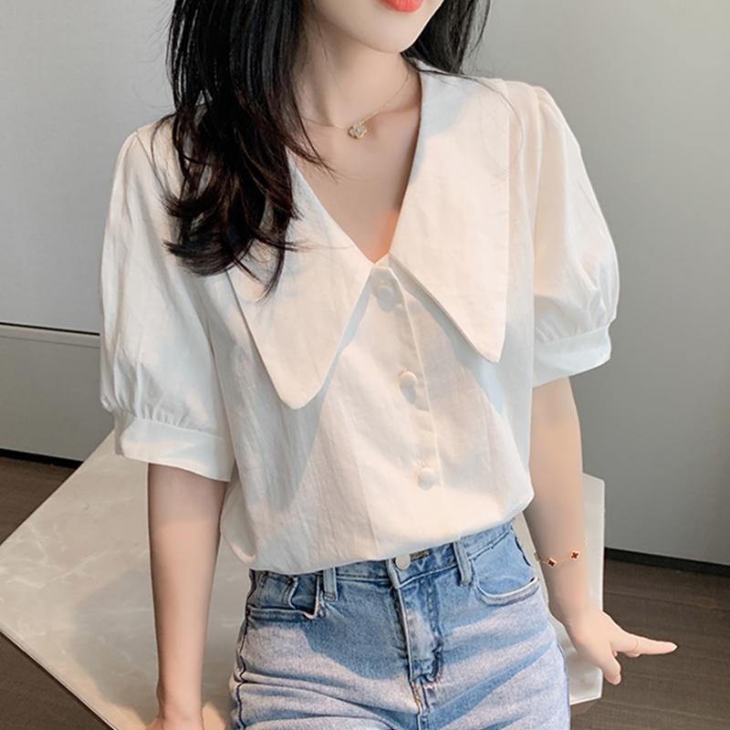 [HCM]B775- Áo sơ mi đũi phối cổ xinh