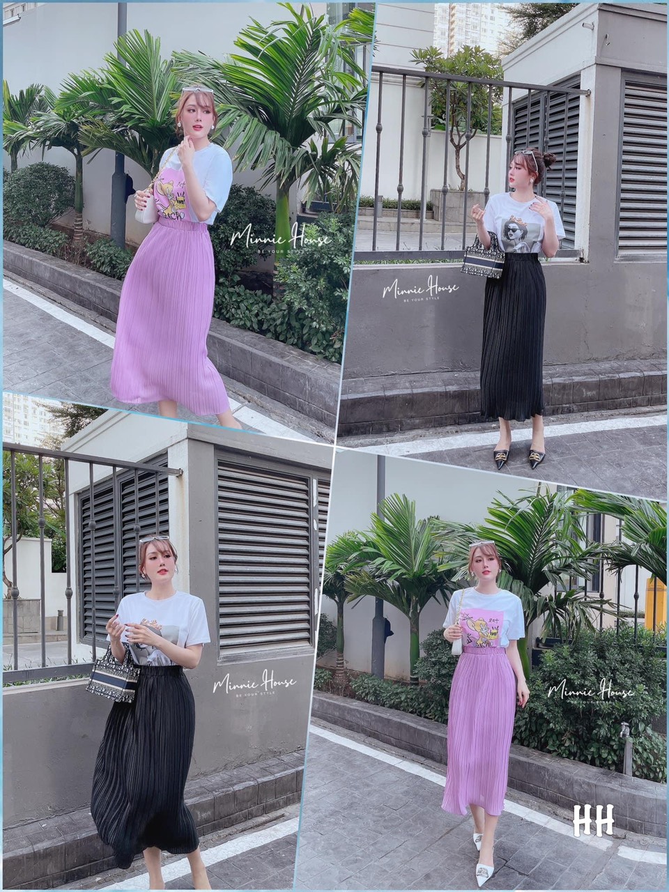Set áo phông chân váy dập ly