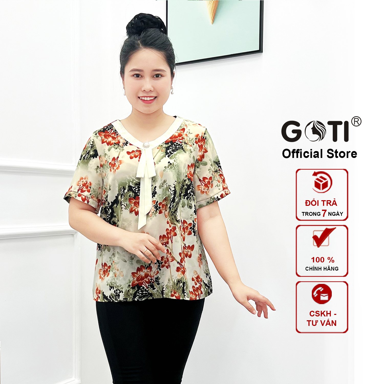 Goti-shirt middle-aged women silk soft premium bigsize sleeve miss many color designs suông wide waist gift mother 3a17 3a36