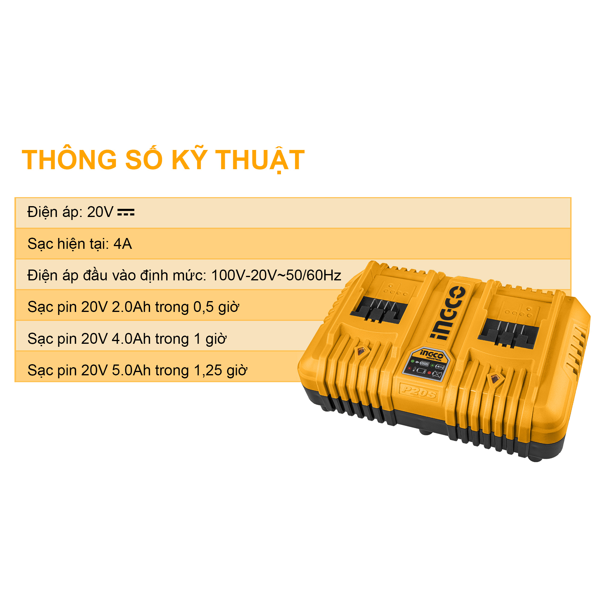 Bộ đế sạc siêu nhanh 20V đôi INGCO FCLI2024