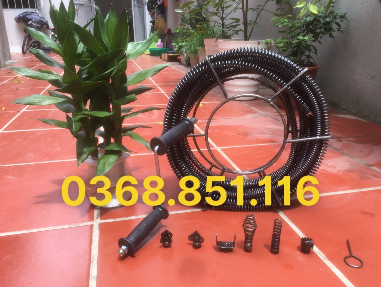 Dây thông cống LÒ XO 15M ( 15M + 6 đầu thông + tay quay....)
