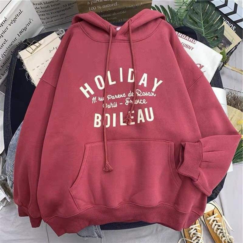 ÁO KHOÁC HOODIE IN CHỮ HOLIDAY CỰC XINH CHẤT LIỆU VẢI NỈ CỰC THOẢI MÁI