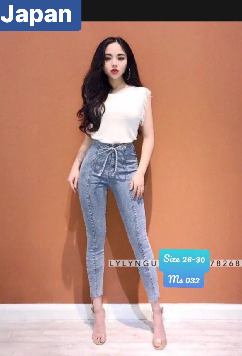 QUẦN JEAN NỮ CHẤT BÒ XANH THẮT NƠ NHẬT BẢN TAKASI LƯNG CAO NÂNG MÔNG JP-32 JAPAN FASHION