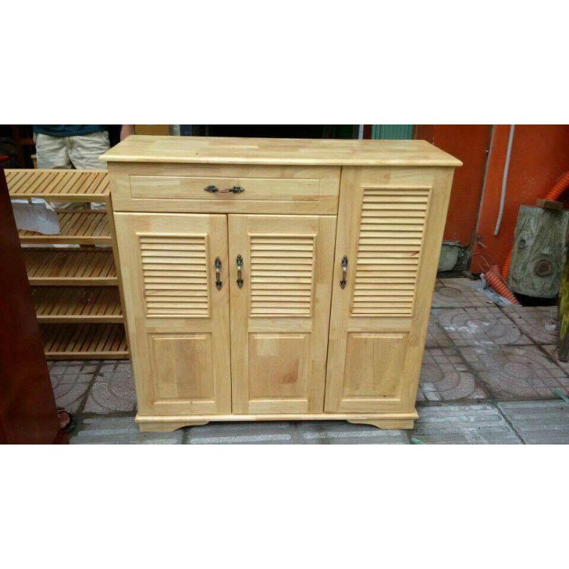 TỦ GIÀY GỖ CAO SU 1M 3 CÁNH
