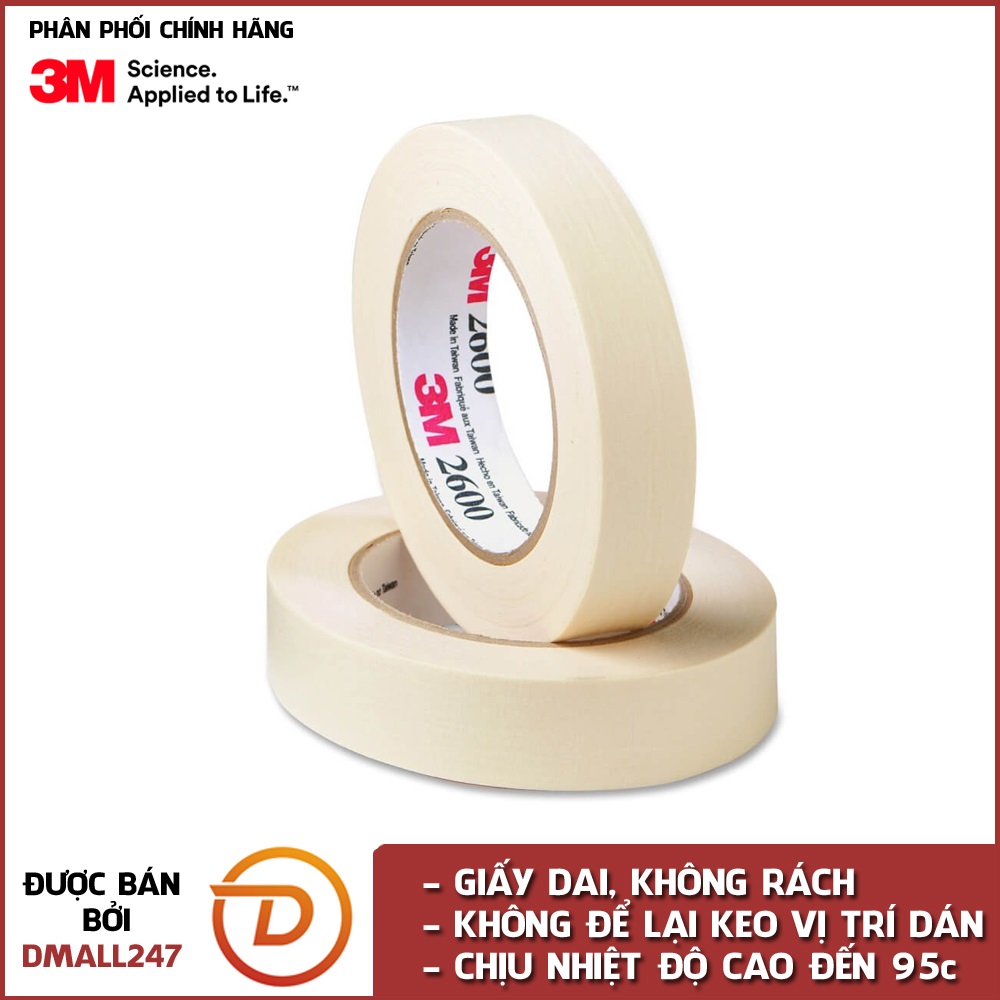 Băng keo giấy mặt thông dụng 3M 320 nhiều kích thước - Dmall247, thông dụng, phổ biến