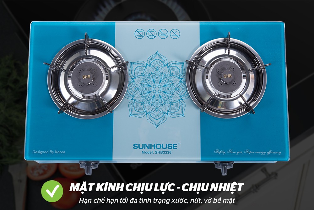 BẾP GAS DƯƠNG KÍNH SUNHOUSE SHB3336 (tiết kiệm mặt kính an toàn bảo hành chính hãng)